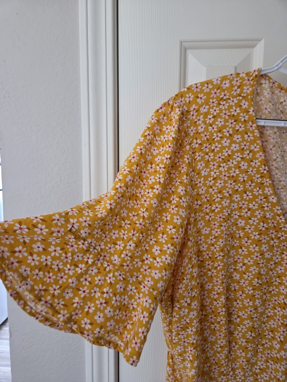 Old Navy Yellow Floral Wrap Midi Dress - Picture 3 of 4
